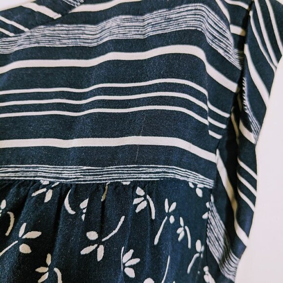 Loft Outlet Navy and White Floral Striped Dress Women's Size Small Petite SP - Picture 5 of 5